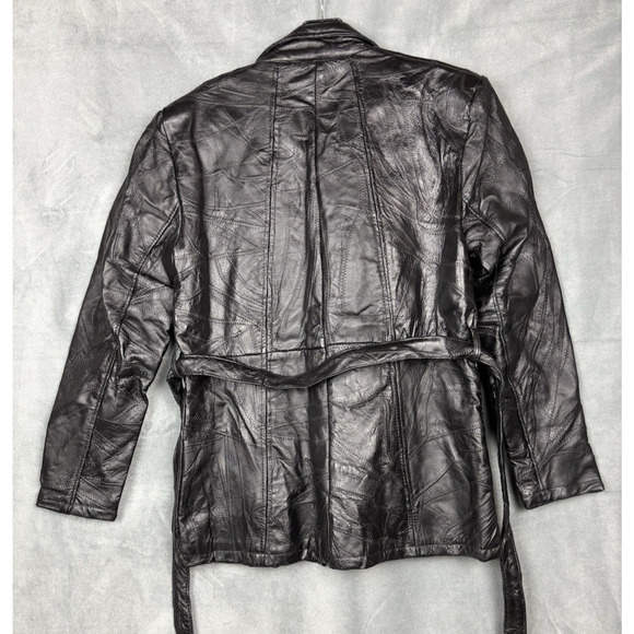 Navarre Leather Company Patchwork Piecework Coat Jacket Womens L Black Belted - Picture 3 of 16